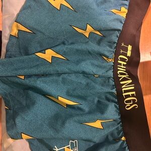 ChicknLegs Women's Athletic Shorts 1.5” Split- Blue with Yellow Lightning